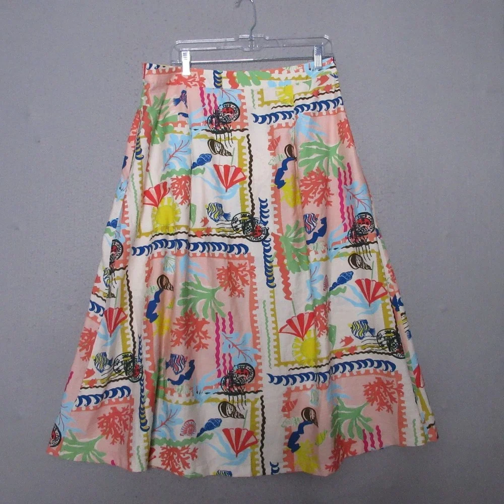 Umgee Skirt Large Colorful Nautical Coastal Coral Resort Beach Novelty‎ Midi NWT